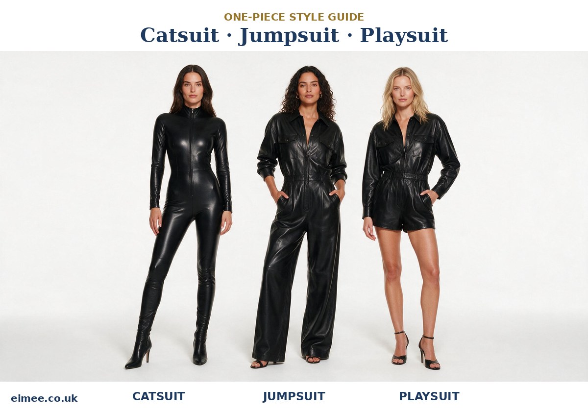 Catsuit, jumpsuit and playsuit compared side by side