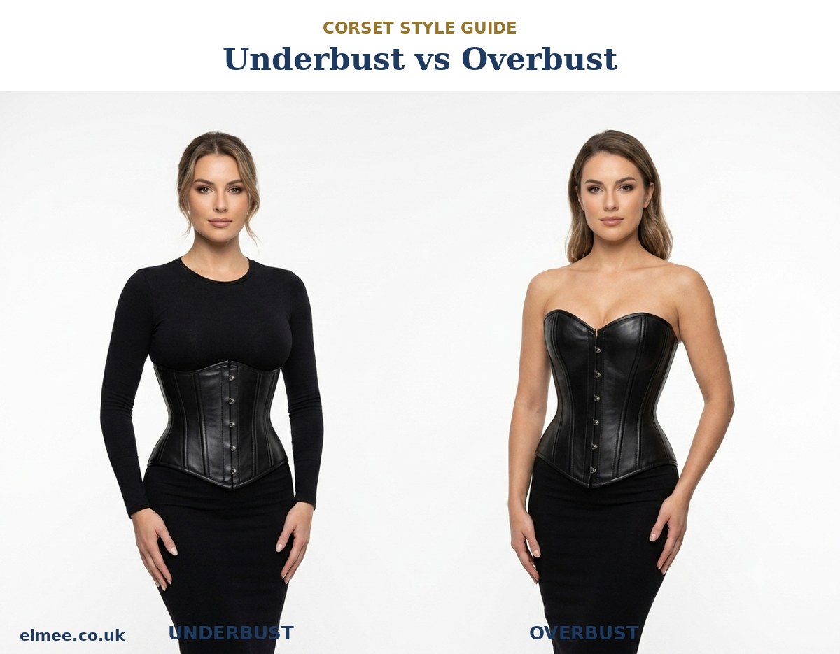 Underbust corset compared with an overbust corset side by side