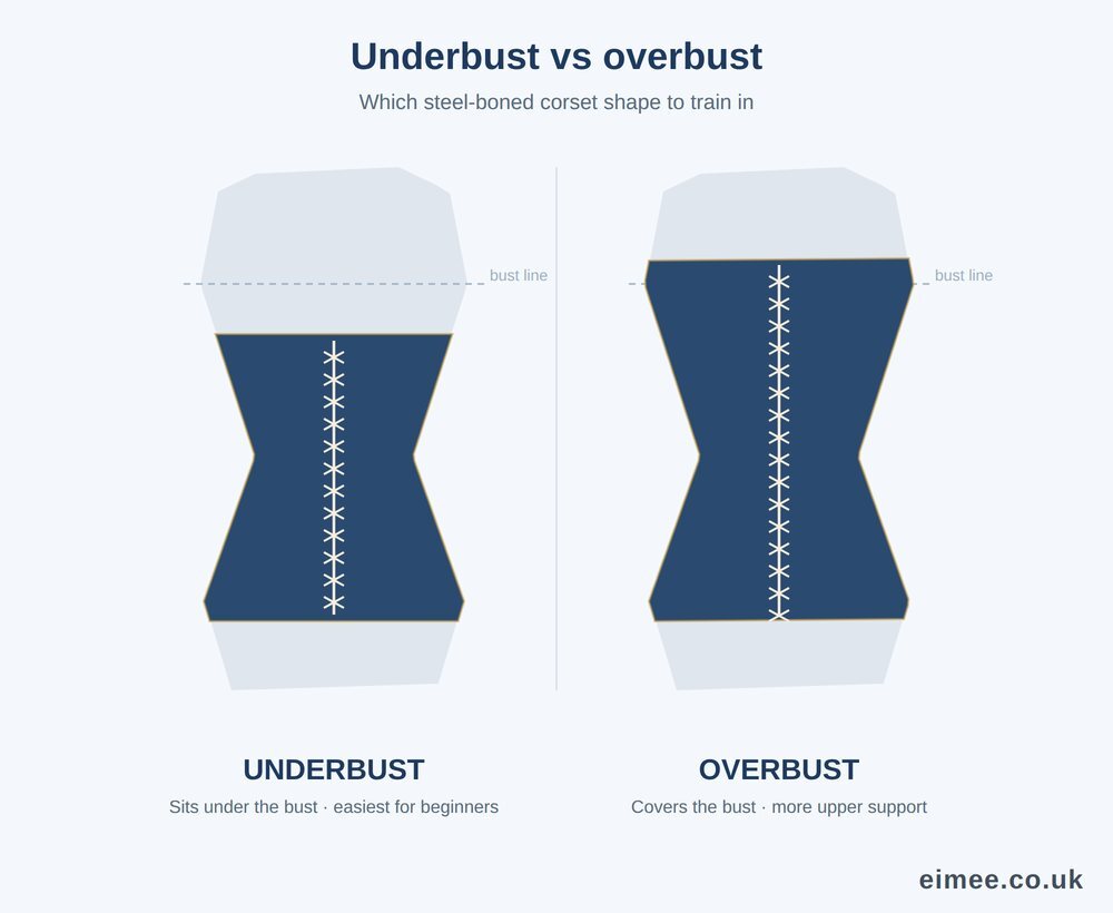 Underbust versus overbust steel-boned corset compared for waist training Underbust versus overbust steel-boned corset compared for waist training