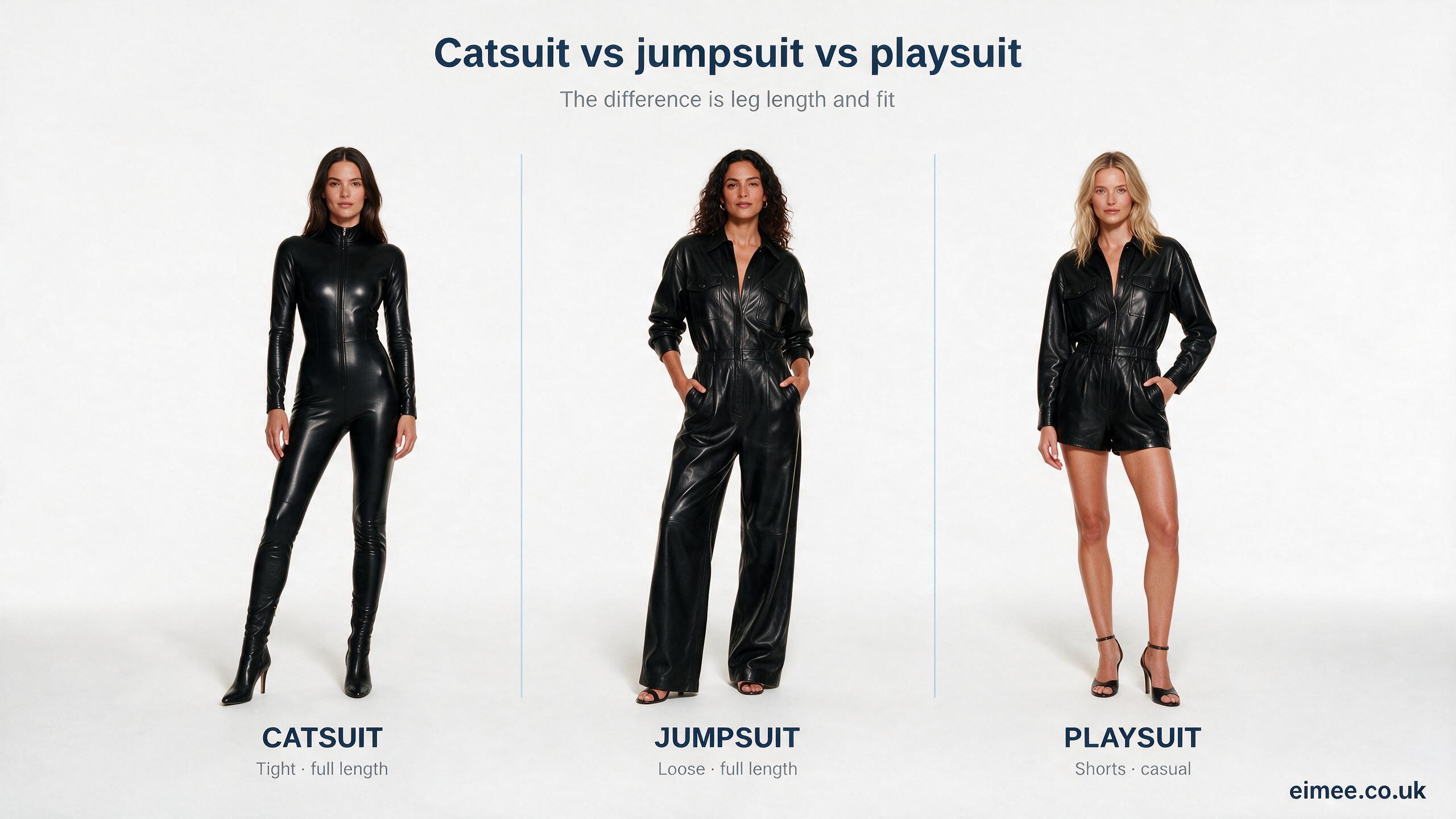 Catsuit vs jumpsuit vs playsuit shapes compared